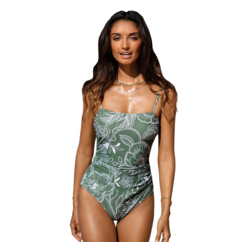 Womens CUPSHE Floral Shirred Cutout One Piece Swimsuit