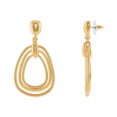 Emberly Gold Tone Textured & Polished Multi-Row Doorknocker Drop Earrings