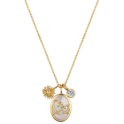 Isla & Alex 14k Gold Plated Mother of Pearl & Cubic Zirconia Heart & Flower Charm Pendant Necklace