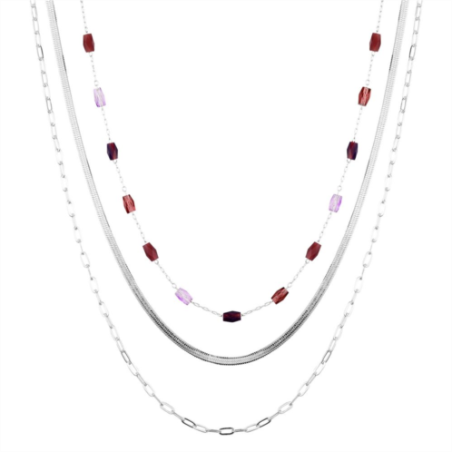 Love This Life Silver Plated Multi-Color Beaded Herringbone Layered Necklace
