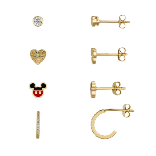 Disneys Mickey Mouse Gold Tone Cubic Zirconia Earring Set