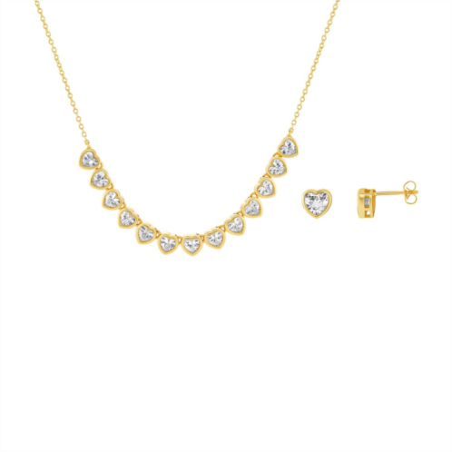 Brilliance 18k Gold Flash Plated Heart Cut Cubic Zirconia Stud Earrings and Necklace Set