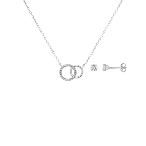 PRIMROSE Sterling Silver Cubic Zirconia Interlocking Necklace & Stud Earrings Set