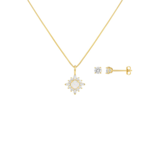 PRIMROSE 18k Gold Plated Cubic Zirconia & Opal Cluster Pendant Necklace & Stud Earring Set