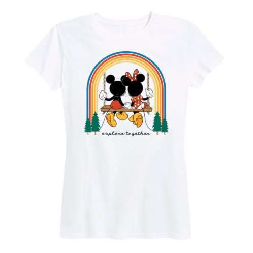 Disneys Mickey & Minnie Mouse Womens Explore Together Rainbow Graphic Tee
