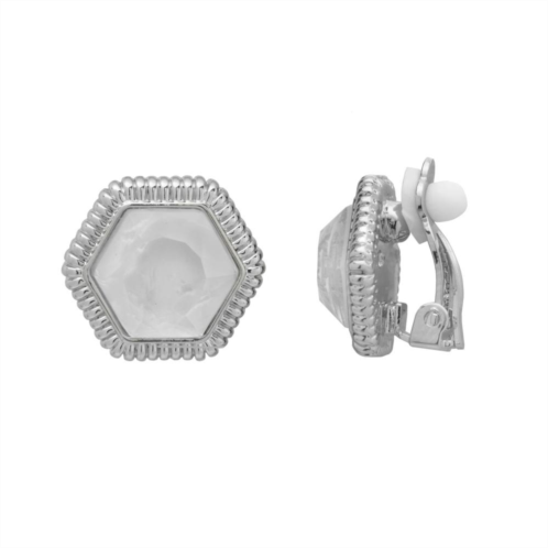 Emberly Silver Tone Hexagon Stud Earrings