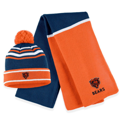 Womens WEAR by Erin Andrews Orange Chicago Bears Colorblock Cuffed Knit Hat with Pom and Scarf Set