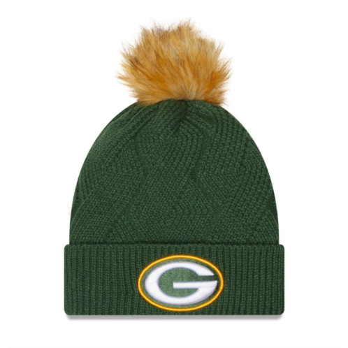 Womens New Era Green Green Bay Packers Snowy Cuffed Knit Hat with Pom