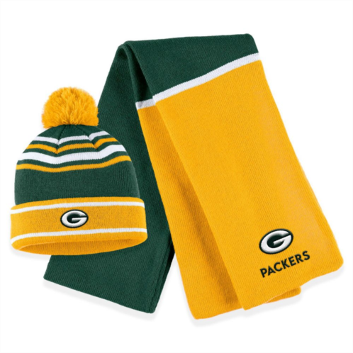 Womens WEAR by Erin Andrews Green Green Bay Packers Colorblock Cuffed Knit Hat with Pom and Scarf Set