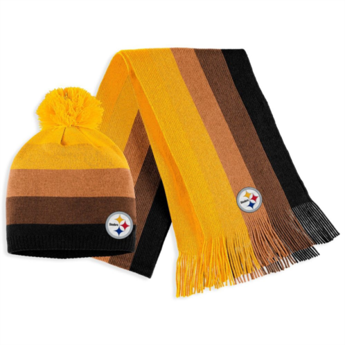 Womens WEAR by Erin Andrews Gold Pittsburgh Steelers Ombre Pom Knit Hat and Scarf Set