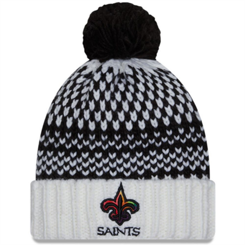 Womens New Era Black/White New Orleans Saints 2023 NFL Crucial Catch Cuffed Pom Knit Hat