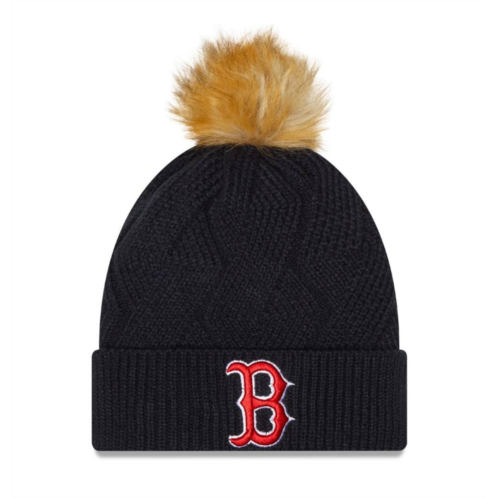 Womens New Era Navy Boston Red Sox Snowy Cuffed Knit Hat with Pom