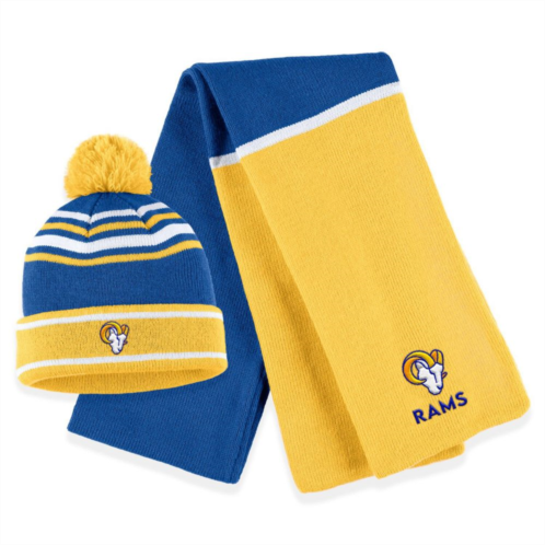 Womens WEAR by Erin Andrews Royal Los Angeles Rams Colorblock Cuffed Knit Hat with Pom and Scarf Set