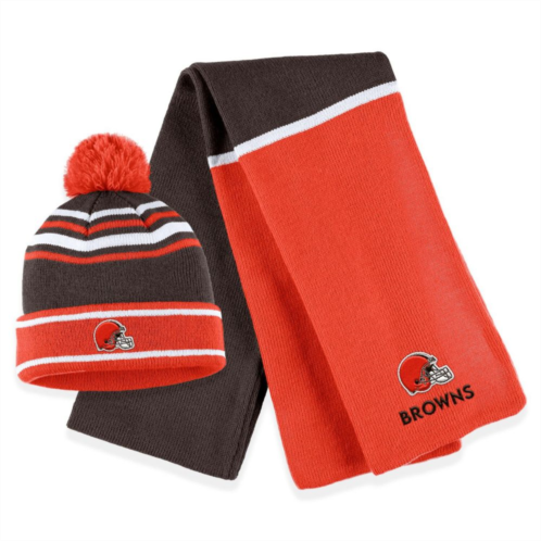 Womens WEAR by Erin Andrews Orange Cleveland Browns Colorblock Cuffed Knit Hat with Pom and Scarf Set