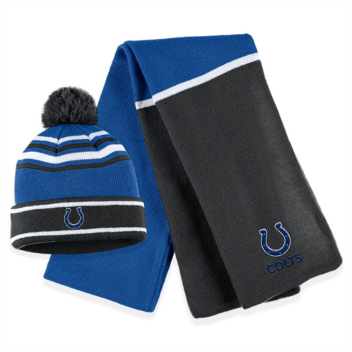Womens WEAR by Erin Andrews Royal Indianapolis Colts Colorblock Cuffed Knit Hat with Pom and Scarf Set