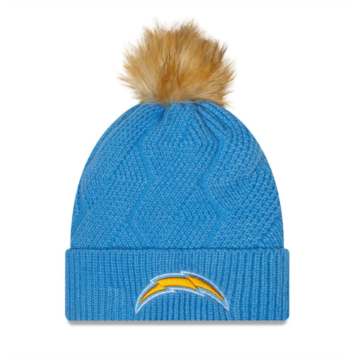 Womens New Era Powder Blue Los Angeles Chargers Snowy Cuffed Knit Hat with Pom