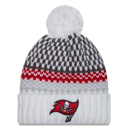 Womens New Era White Tampa Bay Buccaneers 2023 Sideline Cuffed Knit Hat with Pom