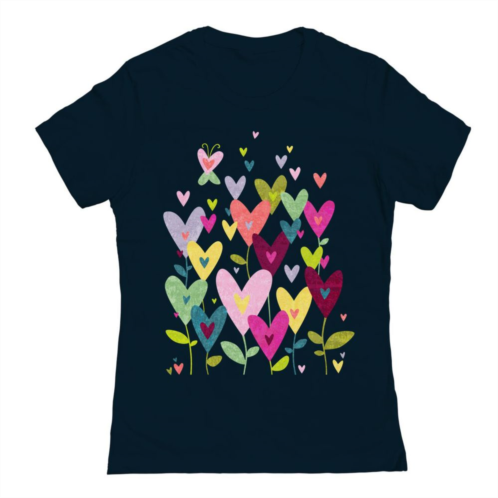 Unbranded Juniors Colorful Heart Flowers Valentines Graphic Tee