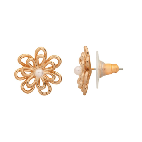 LC Lauren Conrad Gold Tone Simulated Pearl Wire Floral Stud Earrings