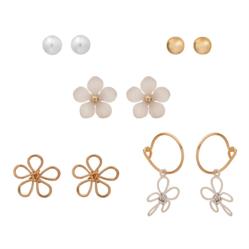 LC Lauren Conrad Floral Gold Tone 5-Pack Floral Earrings