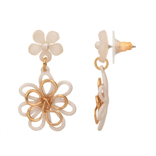 LC Lauren Conrad Gold Tone Wire Layered Flower Drop Earrings