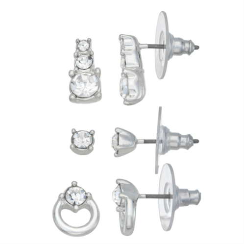 Youre Invited Silver Tone Crystal Stud Earrings Trio Set