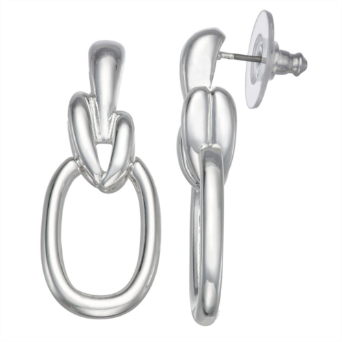 Napier Siver Tone Linked To Me Square Double Drop Earrings