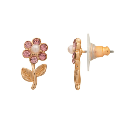 LC Lauren Conrad Gold Tone Crystal & Simulated Pearl Flower & Stem Stud Earrings