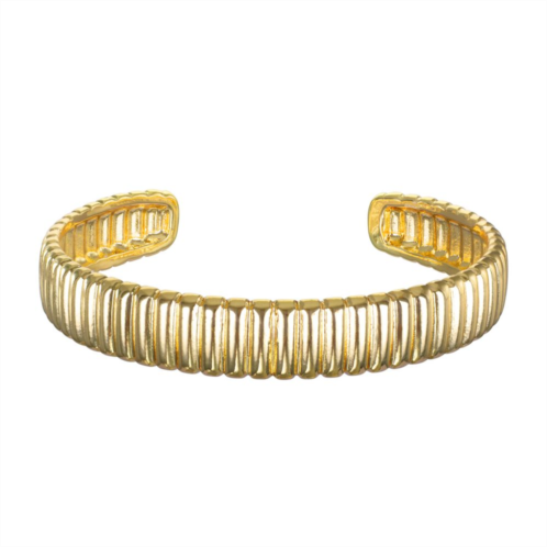 Emberly Gold Tone Ribbed Textured Cuff Bracelet