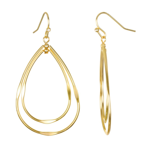 Emberly Gold Tone Open Textured Double Drop Fishhook Earrings