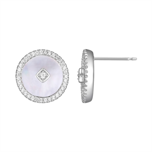 Unbranded Rhodium-Plated Sterling Silver Cultured Mother of Pearl & Cubic Zirconia Stud Earrings