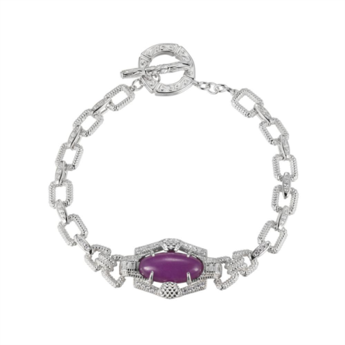 Dynasty Jade Rhodium-Plated Sterling Silver Dyed Purple Jade Link Bracelet