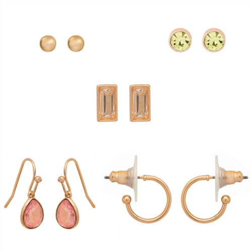 LC Lauren Conrad 5-Piece Gold Tone Blush Nickel Free Earring Set