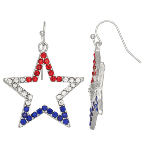 Celebrate Together Americana Silver Tone Red, White, & Blue Crystal Open Star Drop Earrings