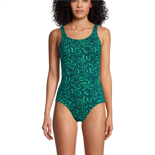 Petite Lands End Chlorine Resistant Tugless Sporty One Piece Swimsuit