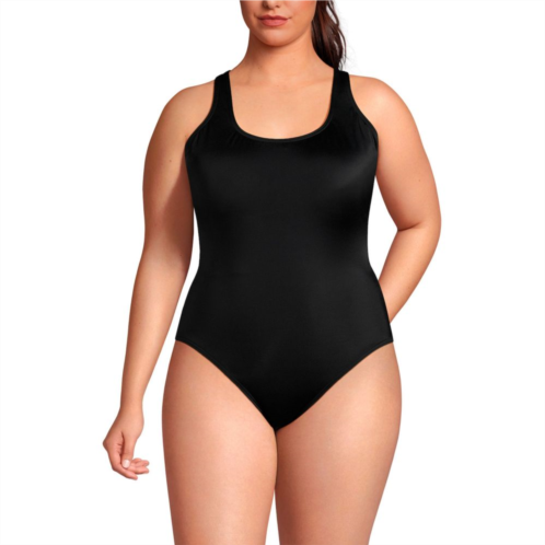 Plus Size Lands End X-Back High Leg Tugless One Piece Swimsuit