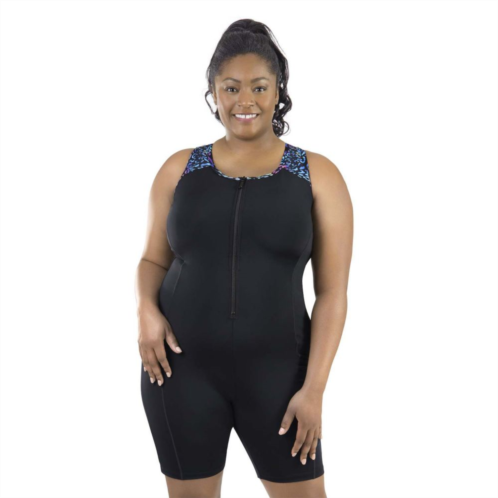 Plus Size JunoActive QuikEnergy Racerback Zip Front one-piece Aquatard Swimsuit