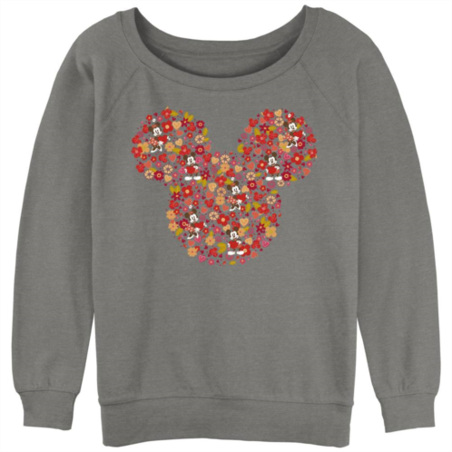Disneys Mickey Mouse Flowers And Hearts Head Juniors Graphic Slouchy Terry