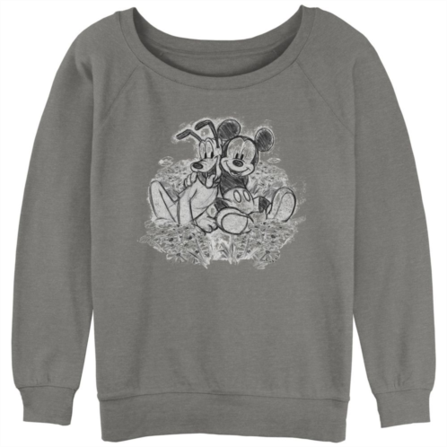Disneys Mickey Mouse And Pluto Pencil Sketch Juniors Graphic Slouchy Terry