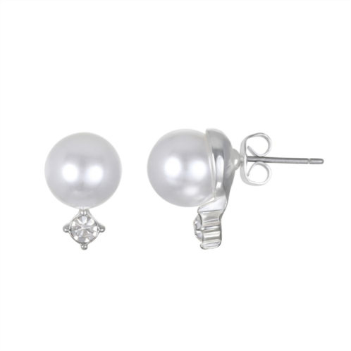 Emberly Silver Tone Simulated Pearl & Stone Stud Earrings