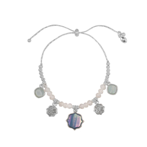 Emberly Silver Tone Pull Tie Beaded Bracelet with Drops