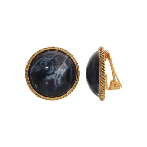 1928 Gold Tone Round Blue Clip Earrings