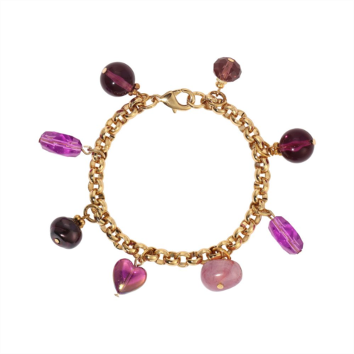 1928 Gold Tone Purple Multi Beaded Bracelet