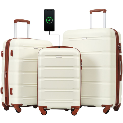Abrihome Luggage Set Of 3 Spinner Suitcase Set With Usb Port And Cup Holder