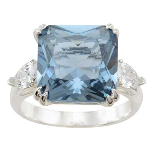 Brilliance Silver Tone Cubic Zirconia & Light Blue Crystal Ring
