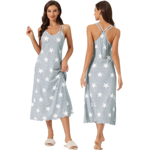 Cheibear Womens Lingerie Nighties Pajama Dress Back Full Slip Camisole Midi Nightgowns