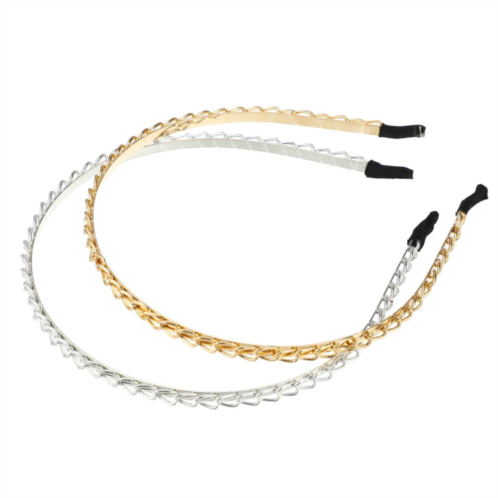 Unique Bargains 2pcs Metal Twisted Link Chain Shape Headband Gold Tone Silver Tone 4.72x0.2
