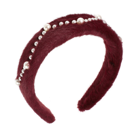 Unique Bargains Fluffy Fuzzy Headband Solid Color Hair Band Faux Pearl Plush Hair Band
