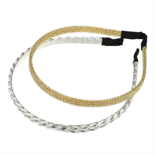 Unique Bargains 2pcs Twisted Link Chain Shape Metal Mesh Headband Gold Tone Silver Tone 4.92