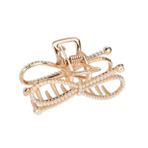 Unique Bargains Butterfly Metal Hair Clip Faux Pearl Hair Claw Clip For Women Rose Gold Tone